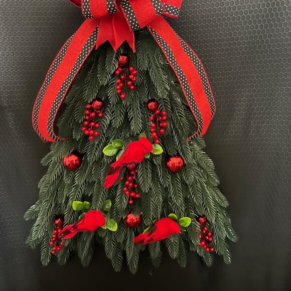 Christmas Tree Wreath with Cardinal's Made of Artificial Pines - Picture 2 of 2